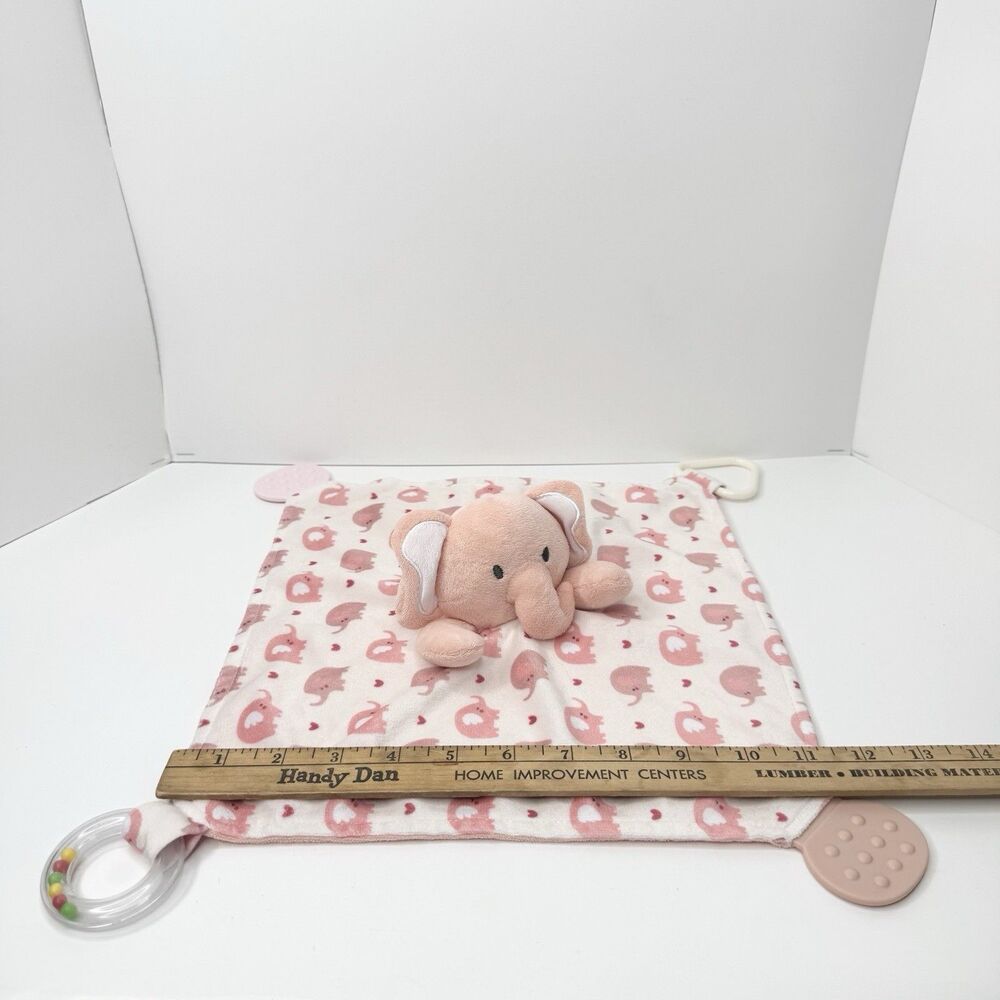 Modern Baby Pink Elephant Lovey Security Blanket Teether Plush Rattle Toy - Picture 3 of 8